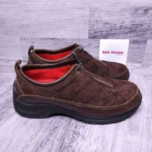 Lands' End Quilted Suede Zip Front Moc Loafer Brown Women's sz 7 - Picture 1 of 6
